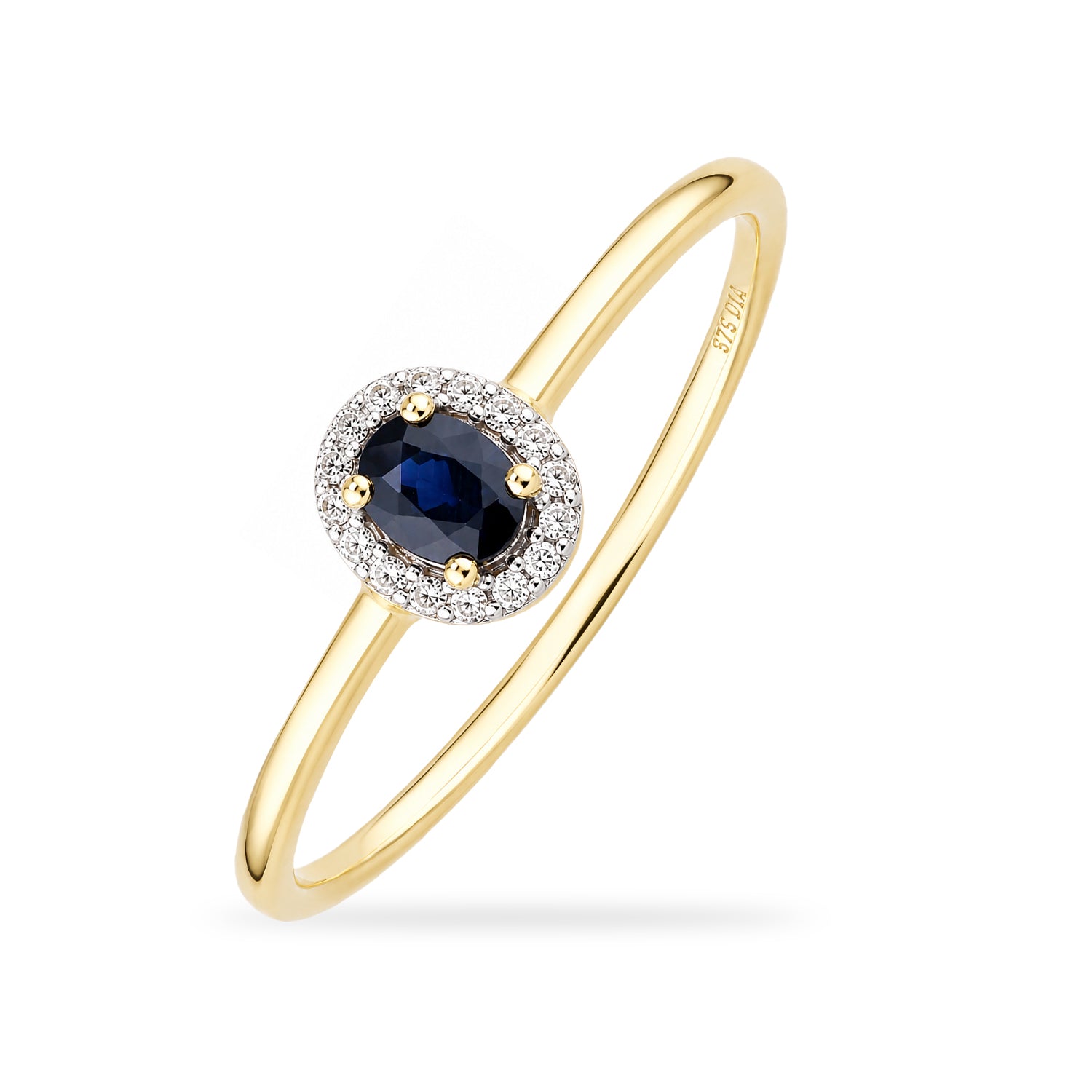 9ct Yellow Gold Sapphire and Diamonds Halo Ring