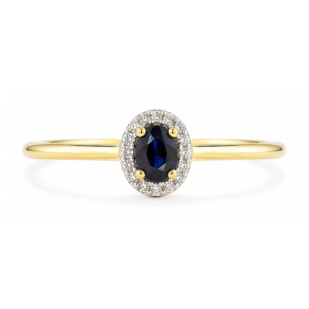 9ct Yellow Gold Sapphire and Diamonds Halo Ring