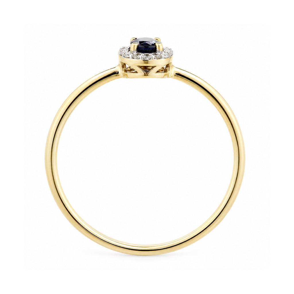 9ct Yellow Gold Sapphire and Diamonds Halo Ring