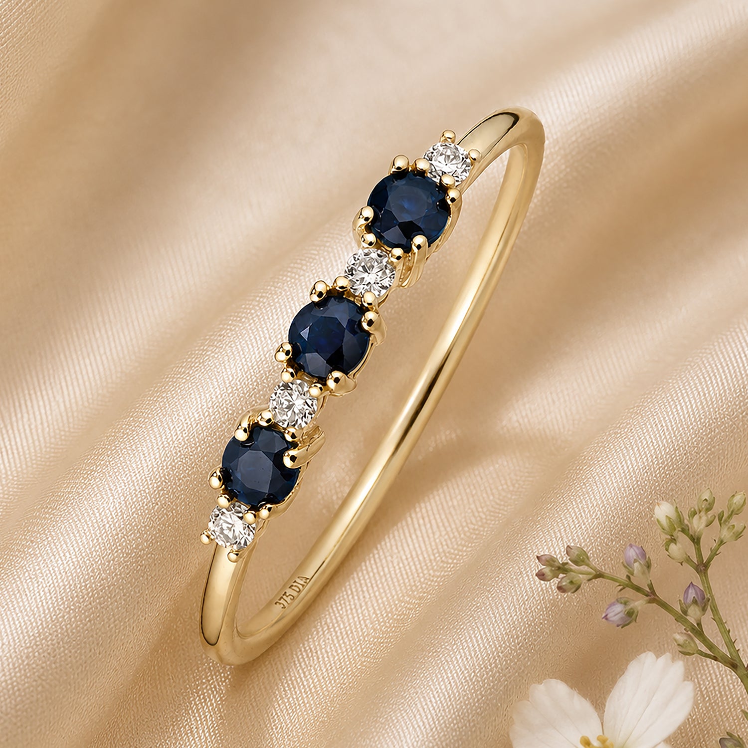 9ct Yellow Gold Sapphire and Diamond Eternity Ring