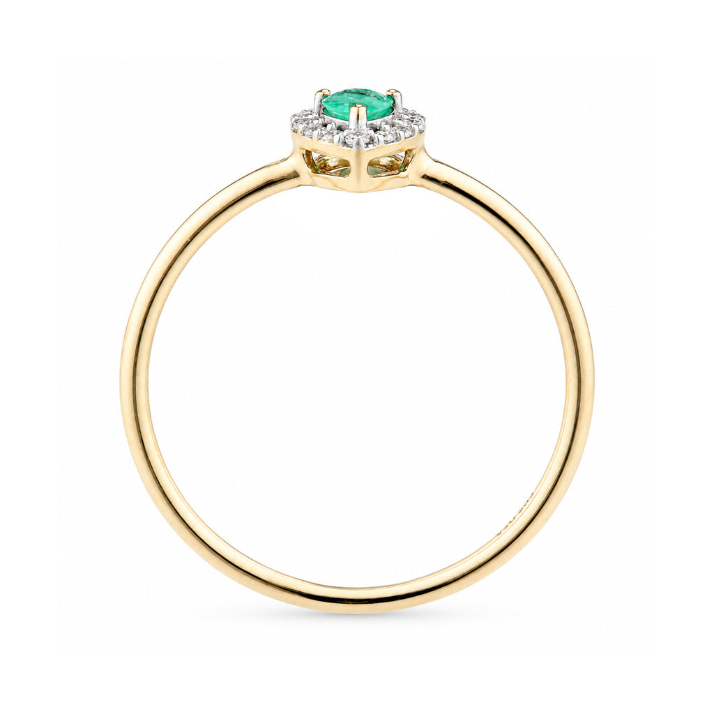 9ct Yellow Gold Pear Emerald and Diamond Halo Ring
