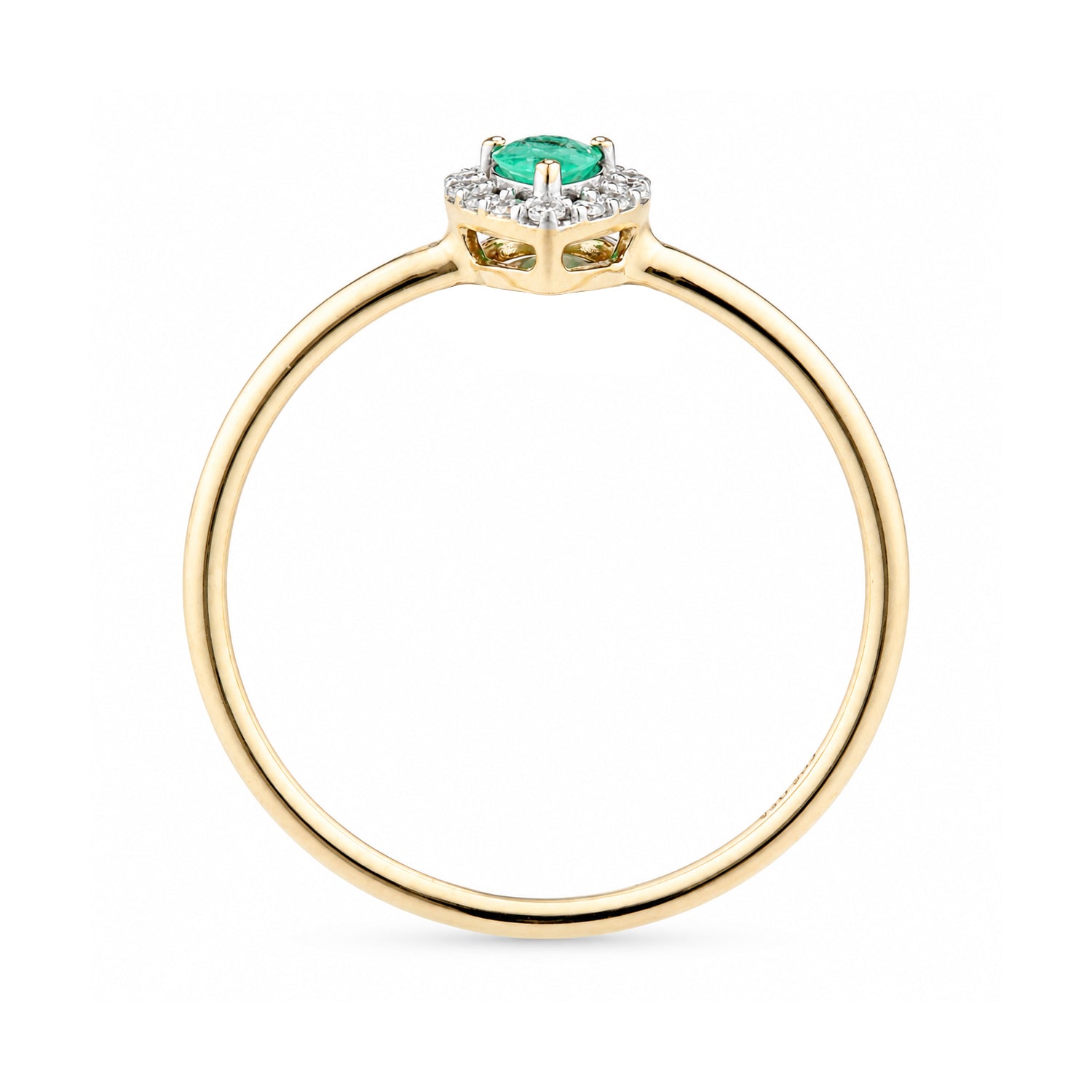 9ct Yellow Gold Pear Emerald and Diamond Halo Ring