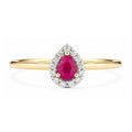 9ct Yellow Gold Pear Ruby and Diamond Halo Ring