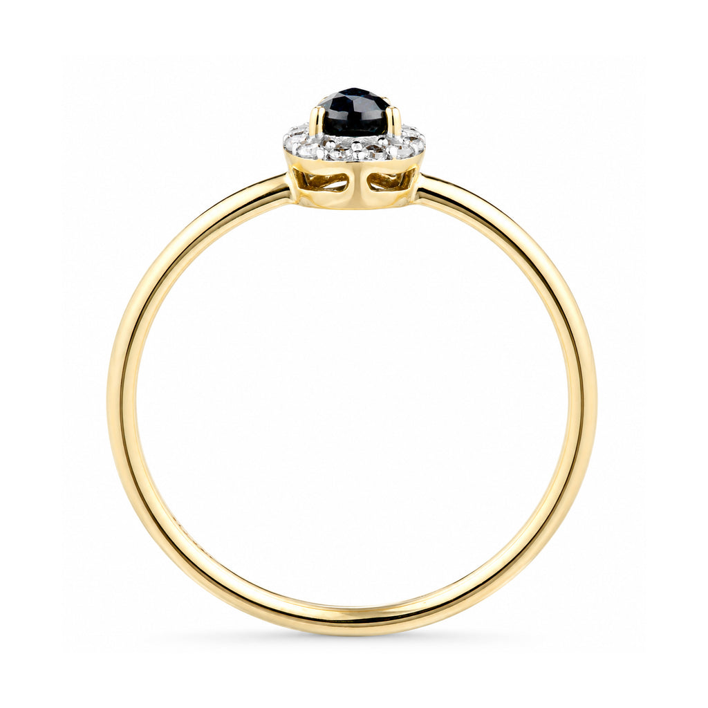 9ct Yellow Gold Pear Sapphire and Diamond Halo Ring
