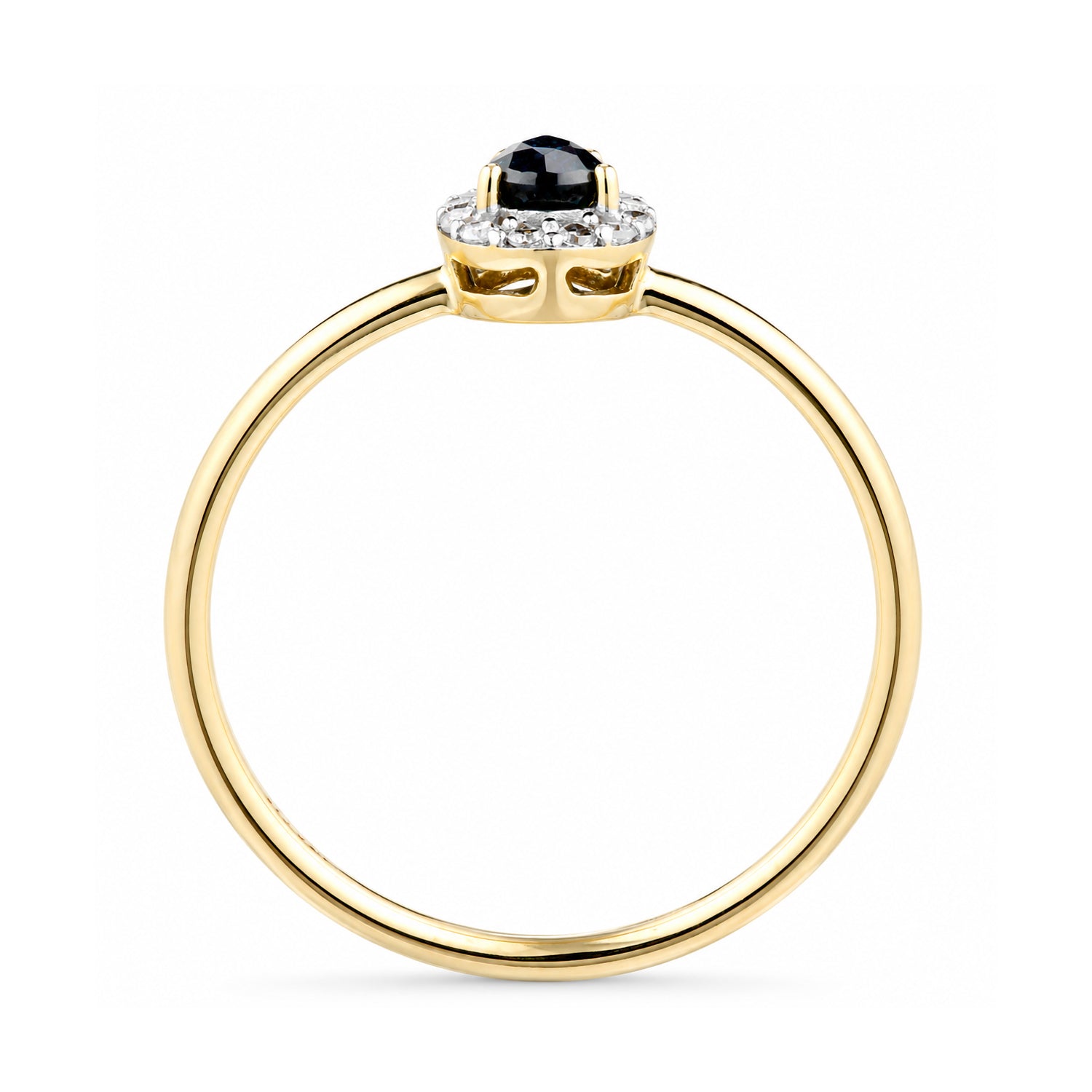 9ct Yellow Gold Pear Sapphire and Diamond Halo Ring