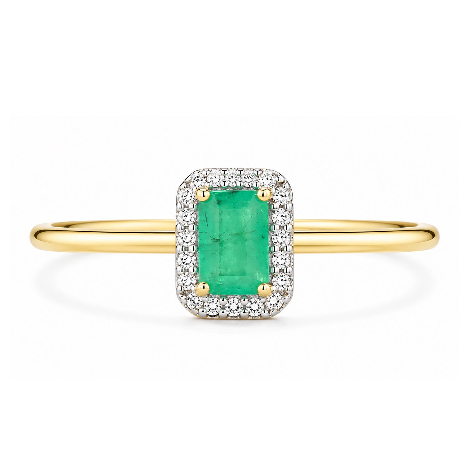 9ct Yellow Gold Emerald and Diamond Halo Ring