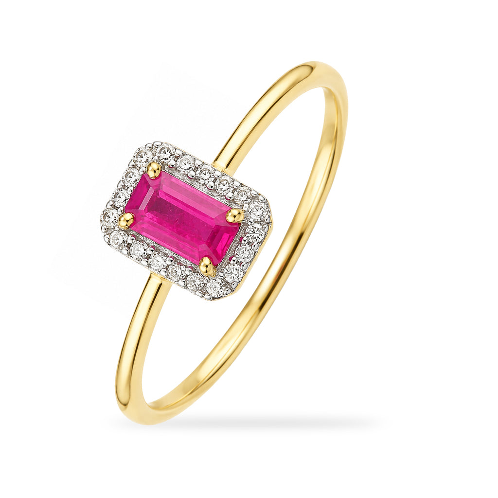 9ct Yellow Gold Ruby and Diamond Halo Ring