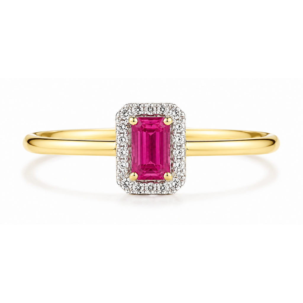 9ct Yellow Gold Ruby and Diamond Halo Ring