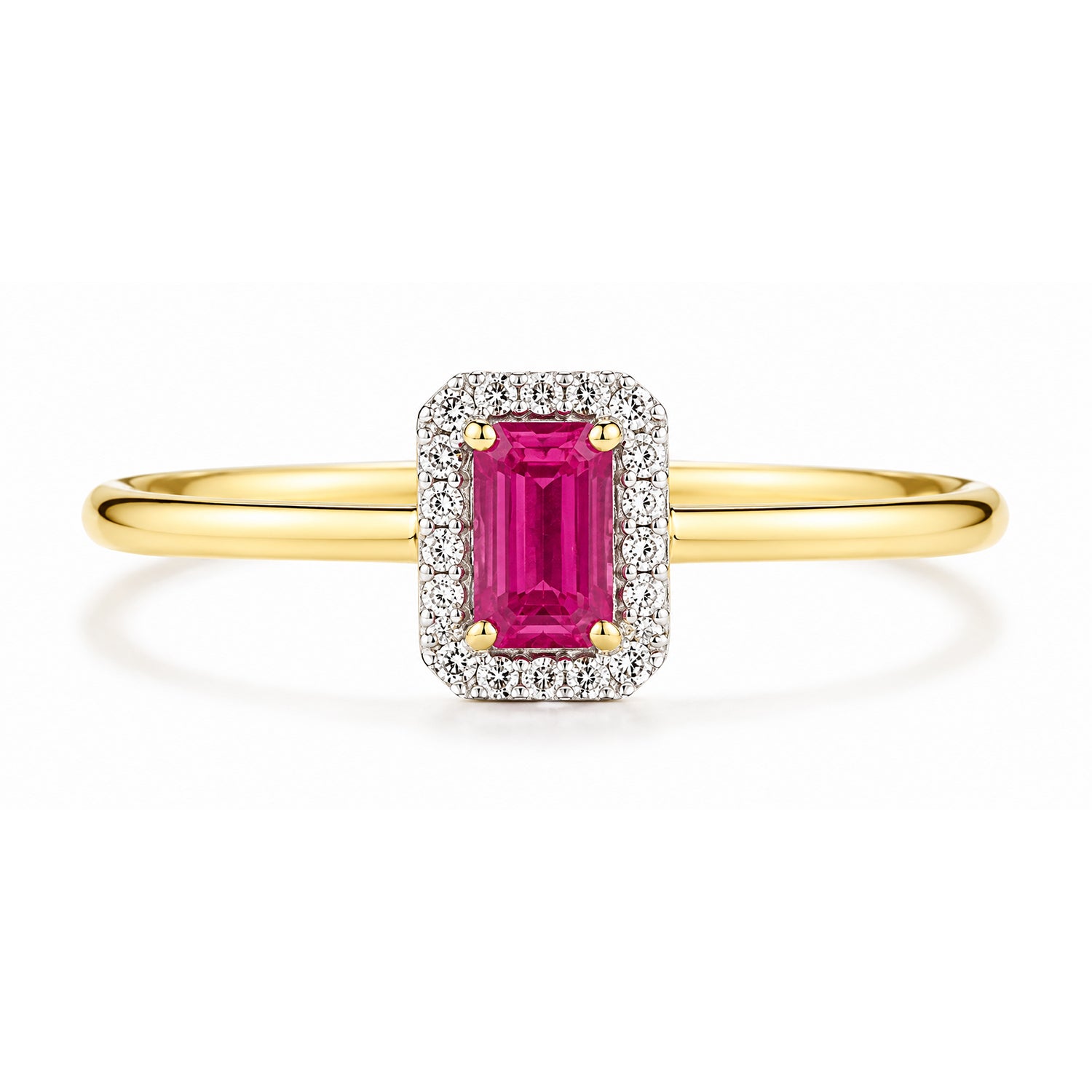 9ct Yellow Gold Ruby and Diamond Halo Ring