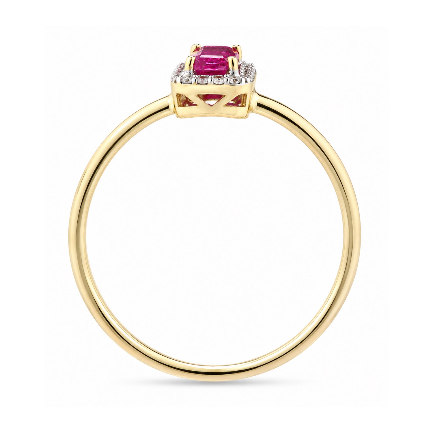 9ct Yellow Gold Ruby and Diamond Halo Ring