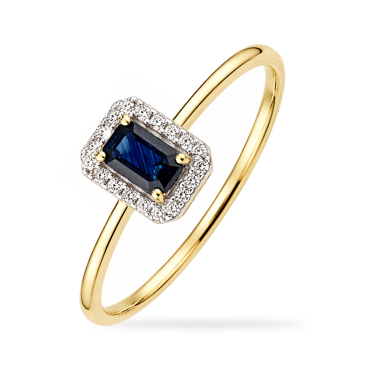 9ct Yellow Gold Sapphire and Diamond Halo Ring