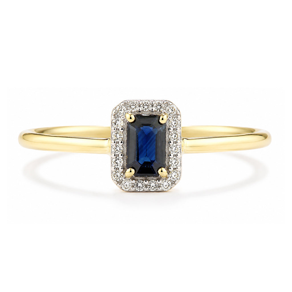 9ct Yellow Gold Sapphire and Diamond Halo Ring
