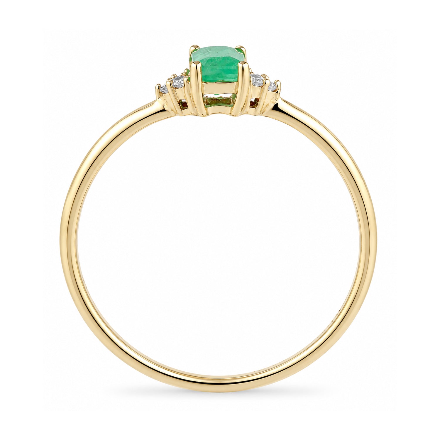 9ct Yellow Gold Emerald Promise Ring with Trilogy Diamond Shoulders