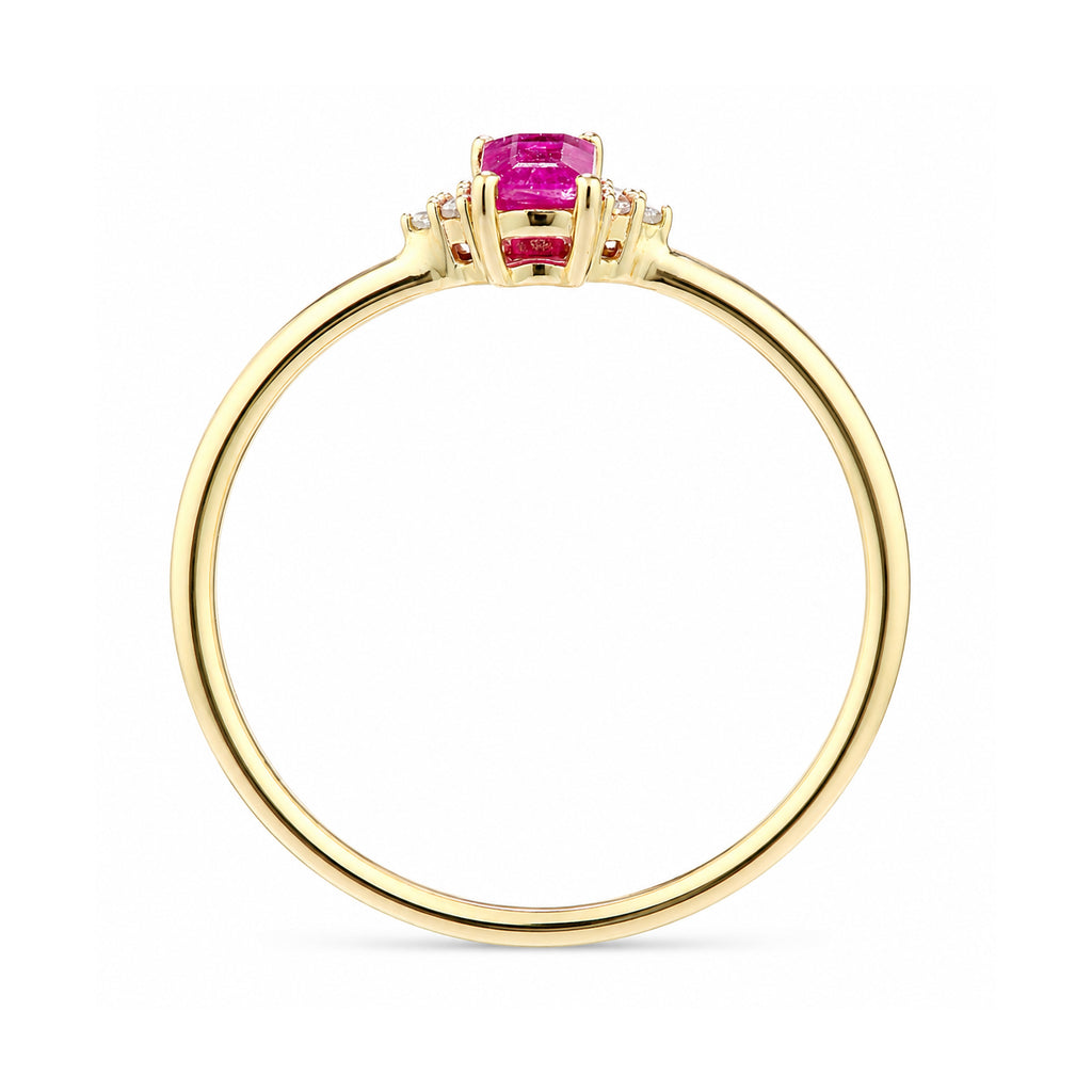 9ct Yellow Gold Ruby Promise Ring with Trilogy Diamond Shoulders