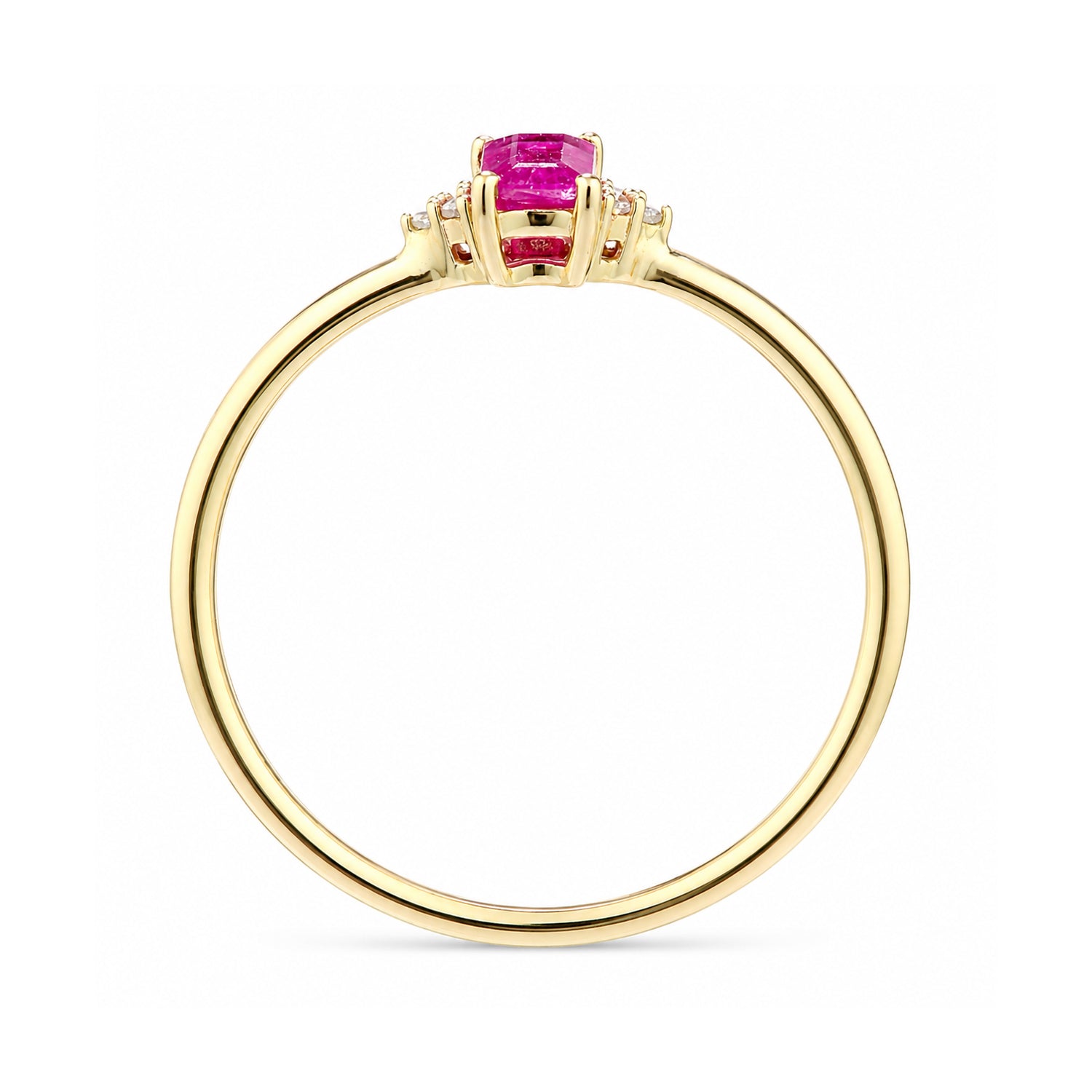 9ct Yellow Gold Ruby Promise Ring with Trilogy Diamond Shoulders