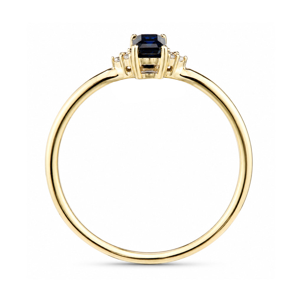 9ct Yellow Gold Sapphire Promise Ring with Trilogy Diamond Shoulders