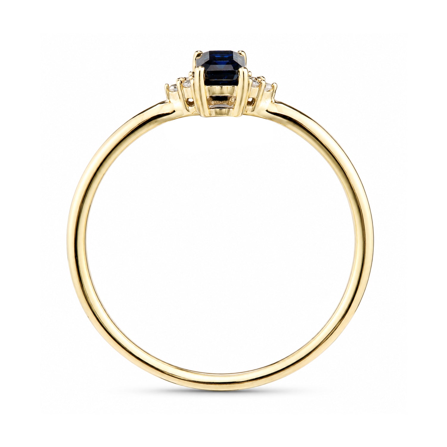 9ct Yellow Gold Sapphire Promise Ring with Trilogy Diamond Shoulders