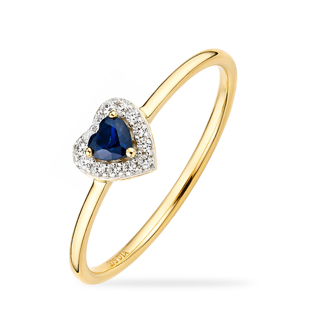 9ct Yellow Gold Sapphire and Diamond Heart Ring
