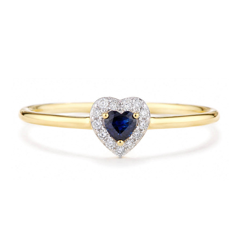 9ct Yellow Gold Sapphire and Diamond Heart Ring