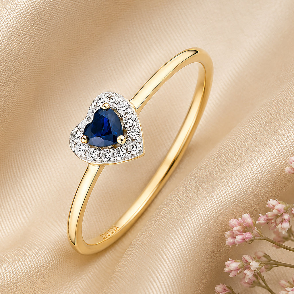 9ct Yellow Gold Sapphire and Diamond Heart Ring