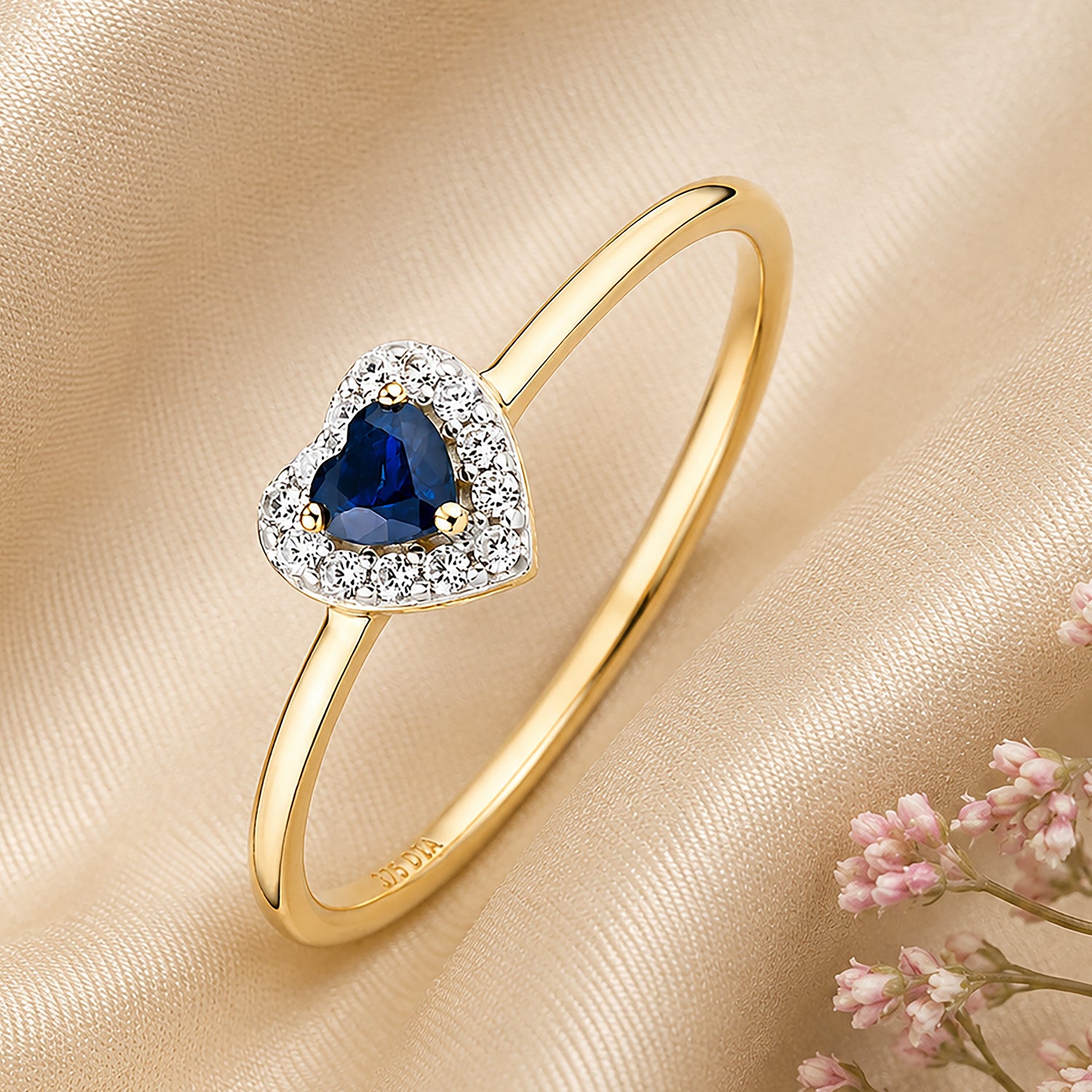 9ct Yellow Gold Sapphire and Diamond Heart Ring