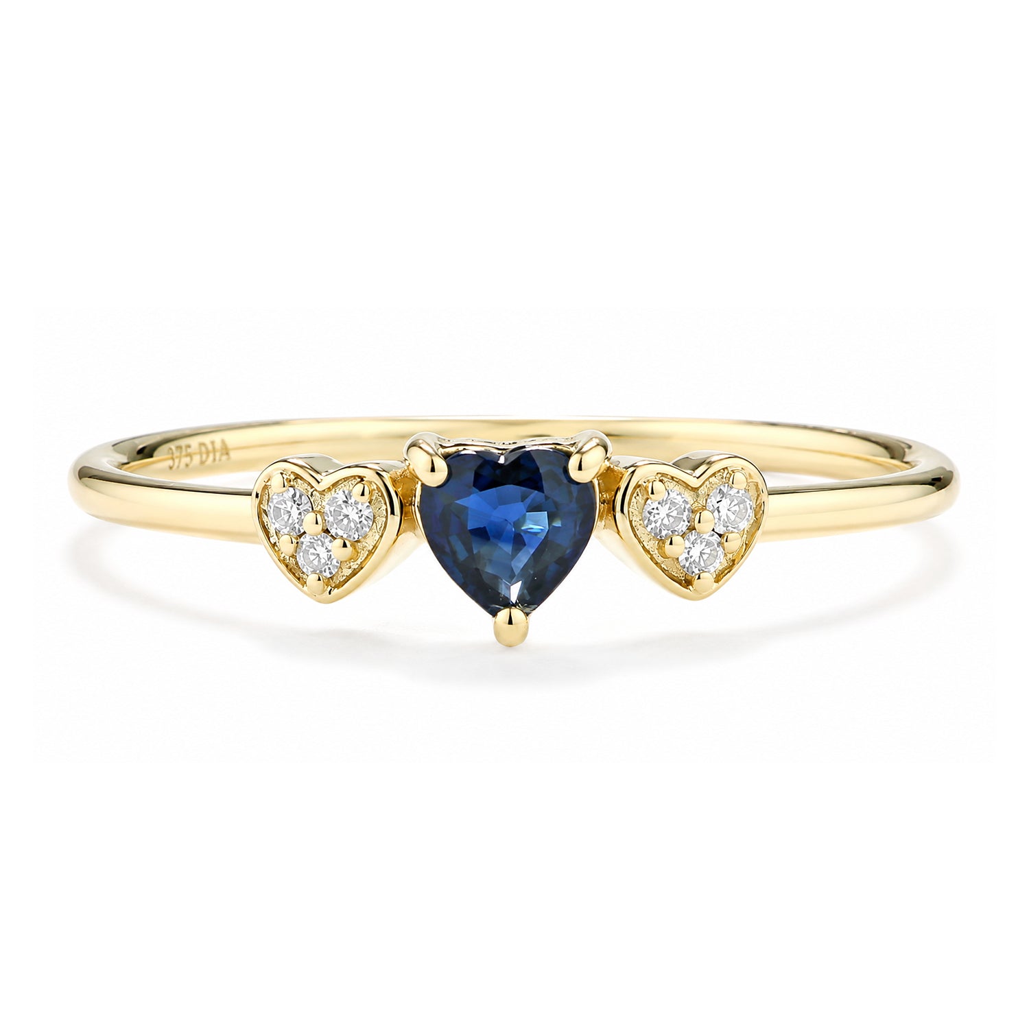 9ct Yellow Gold Sapphire and Diamond Trilogy Heart Ring