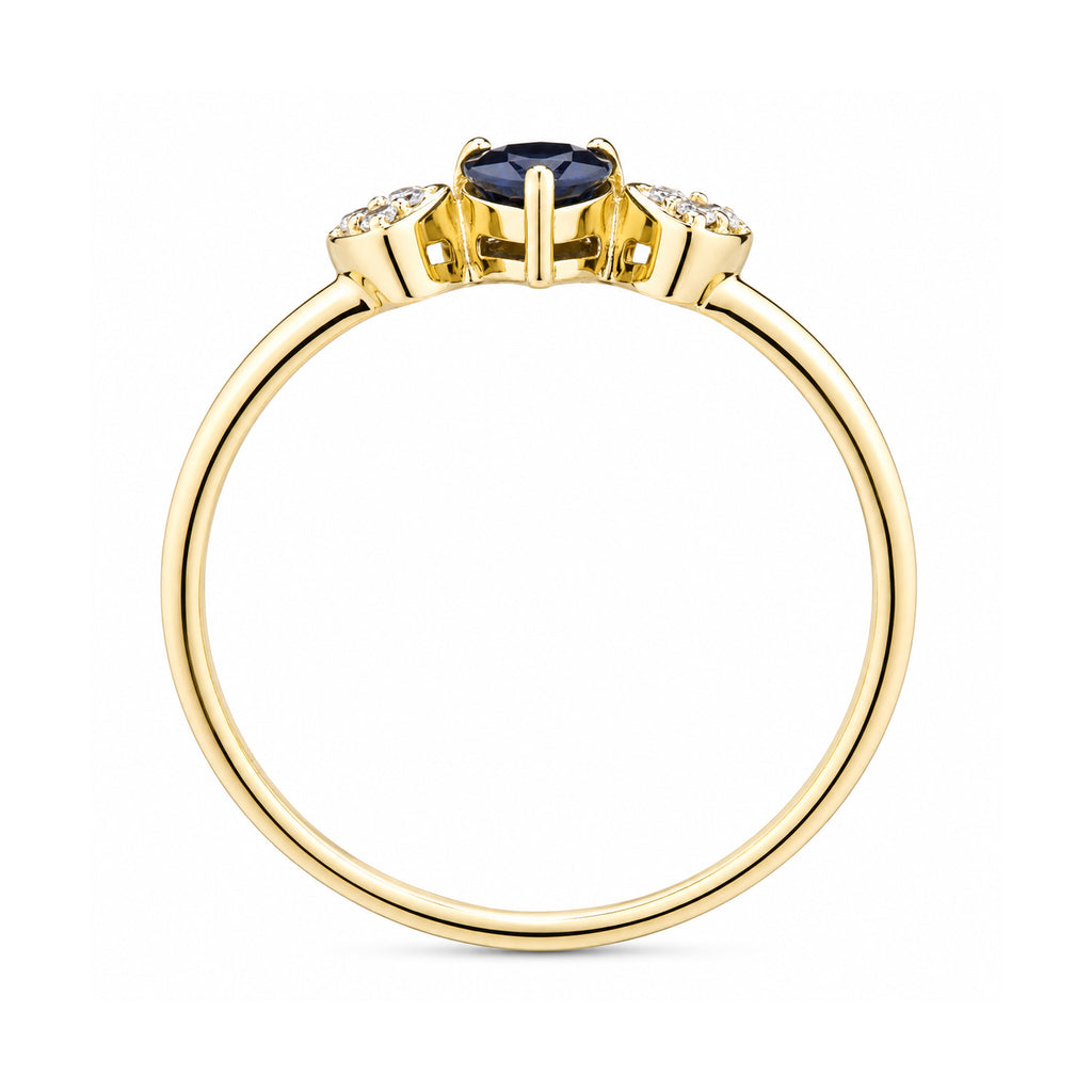 9ct Yellow Gold Sapphire and Diamond Trilogy Heart Ring