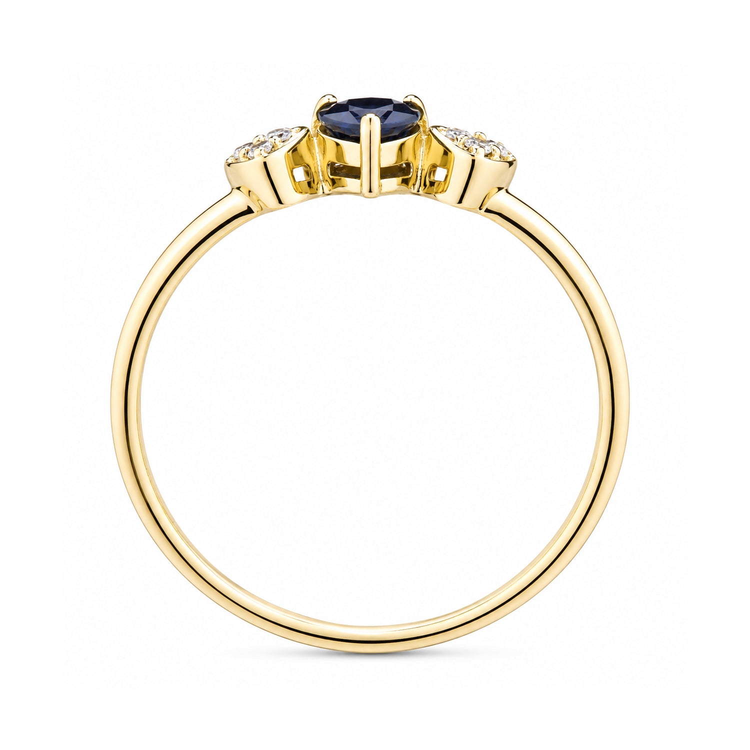 9ct Yellow Gold Sapphire and Diamond Trilogy Heart Ring