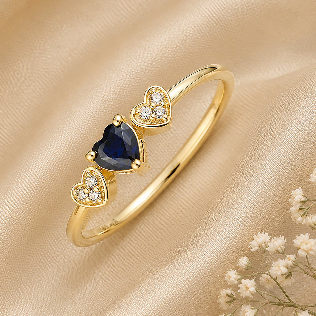 9ct Yellow Gold Sapphire and Diamond Trilogy Heart Ring