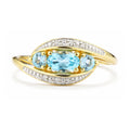 9ct Yellow Gold Blue Topaz and Diamond Trilogy Crossover Ring