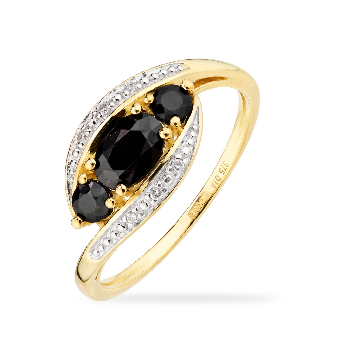 9ct Yellow Gold Sapphire and Diamond Trilogy Crossover Ring