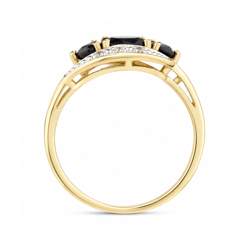 9ct Yellow Gold Sapphire and Diamond Trilogy Crossover Ring