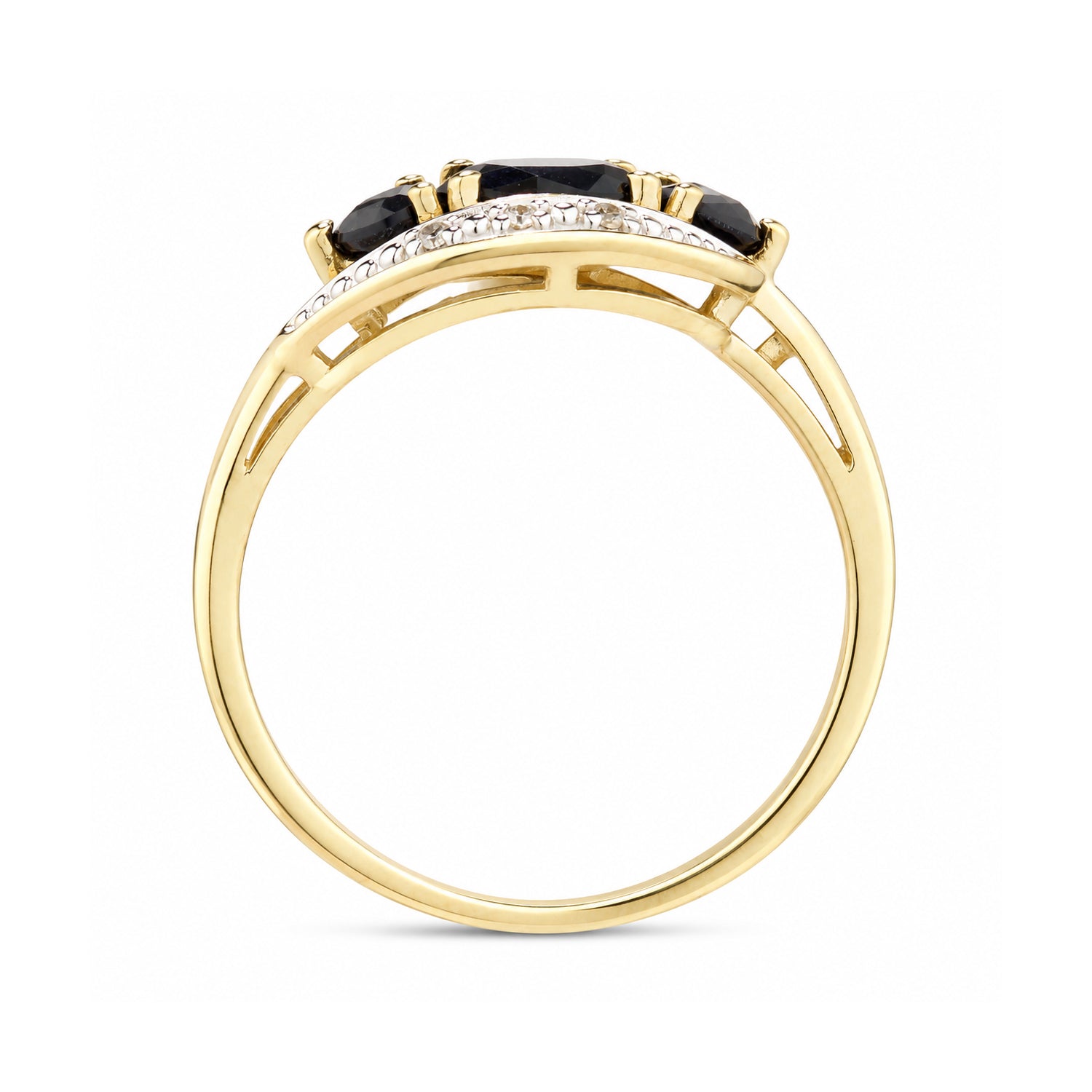 9ct Yellow Gold Sapphire and Diamond Trilogy Crossover Ring
