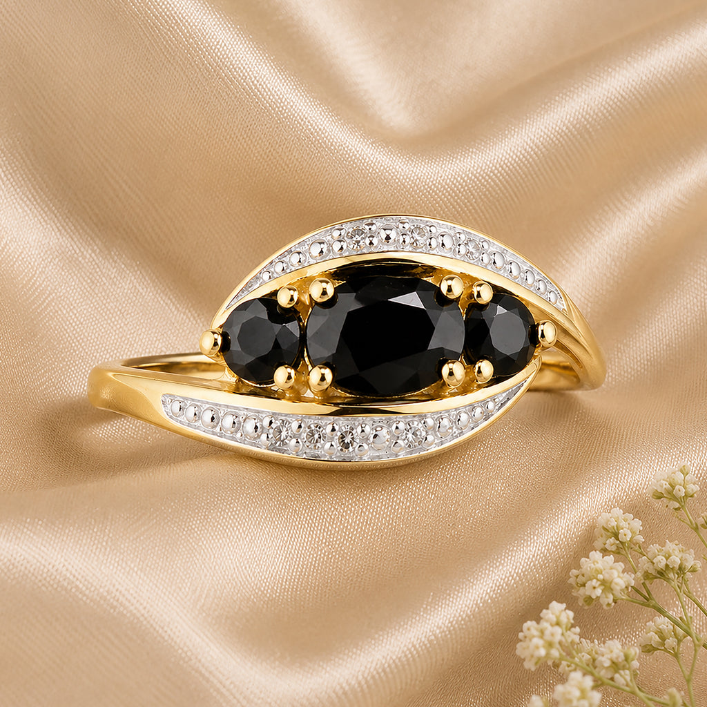 9ct Yellow Gold Sapphire and Diamond Trilogy Crossover Ring