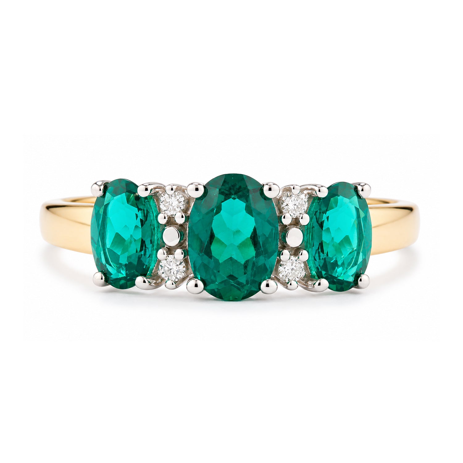 9ct Yellow Gold Lab Emerald and Diamond Trilogy Ring