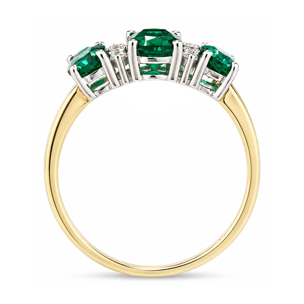 9ct Yellow Gold Lab Emerald and Diamond Trilogy Ring