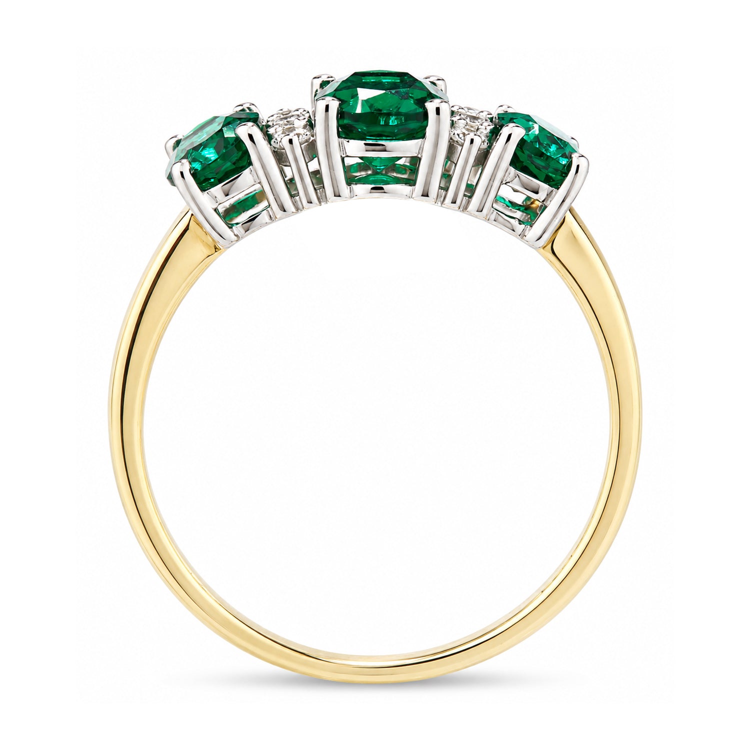 9ct Yellow Gold Lab Emerald and Diamond Trilogy Ring