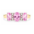 9ct Yellow Gold Lab Pink Sapphire and Diamond Trilogy Ring