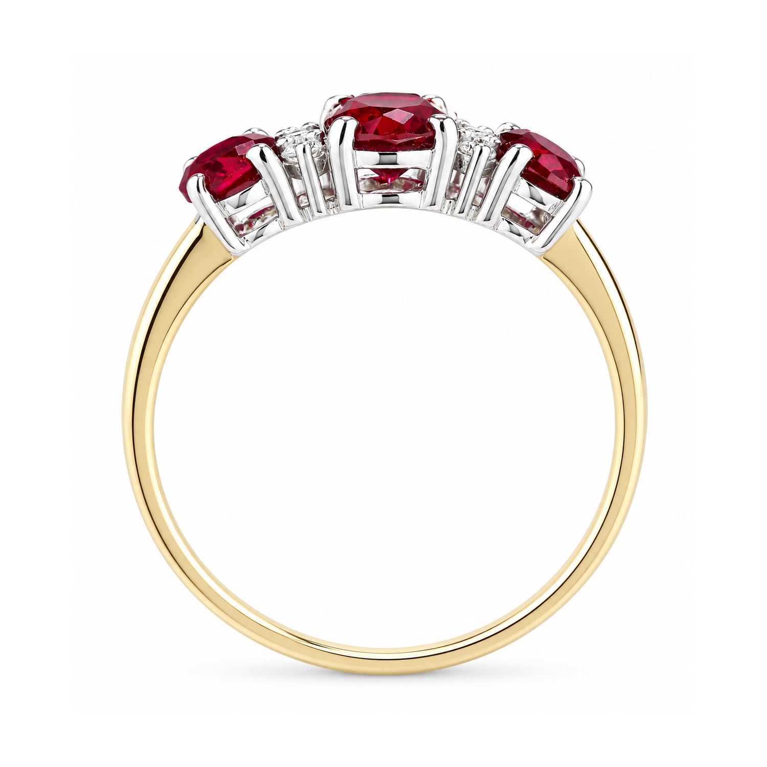 9ct Yellow Gold Lab Ruby and Diamond Trilogy Ring