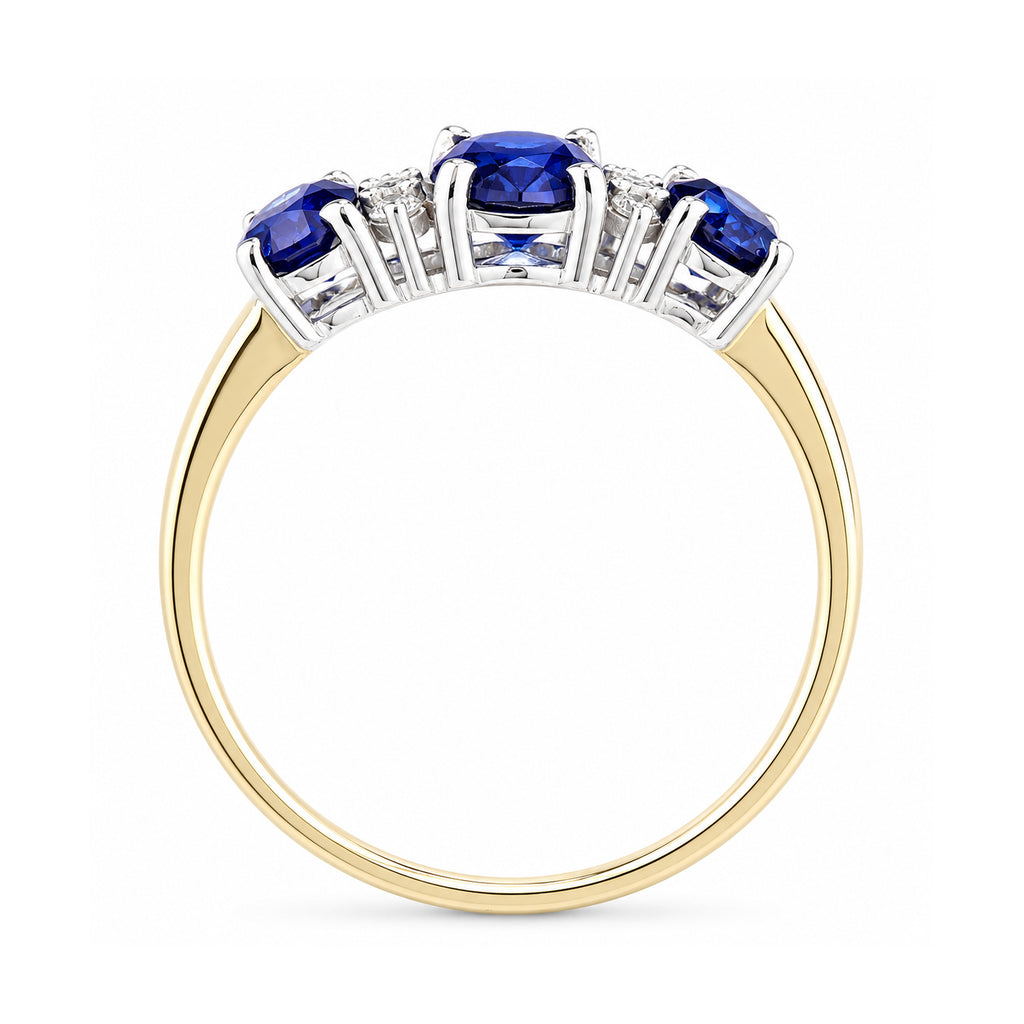 9ct Yellow Gold Lab Sapphire and Diamond Trilogy Ring