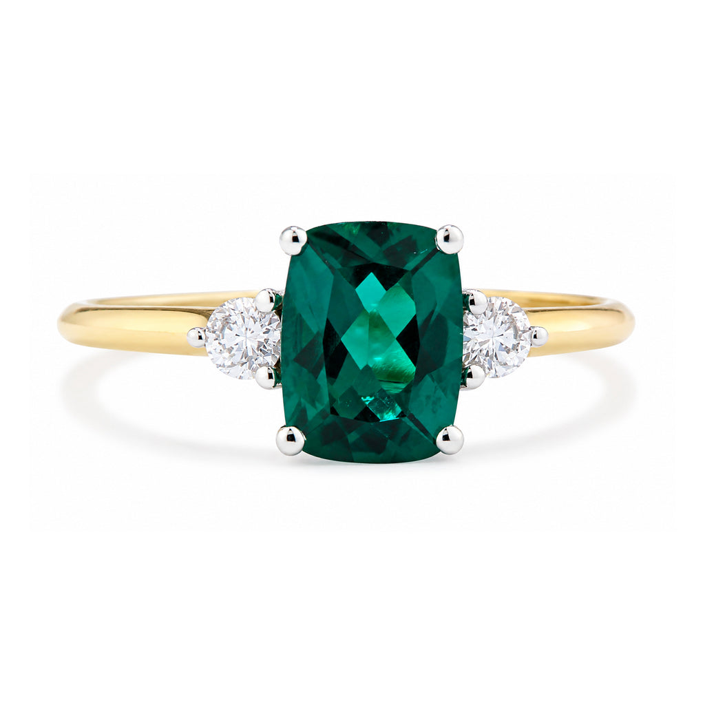 9ct Yellow Gold Lab Emerald and Diamond Trilogy Engagement Ring