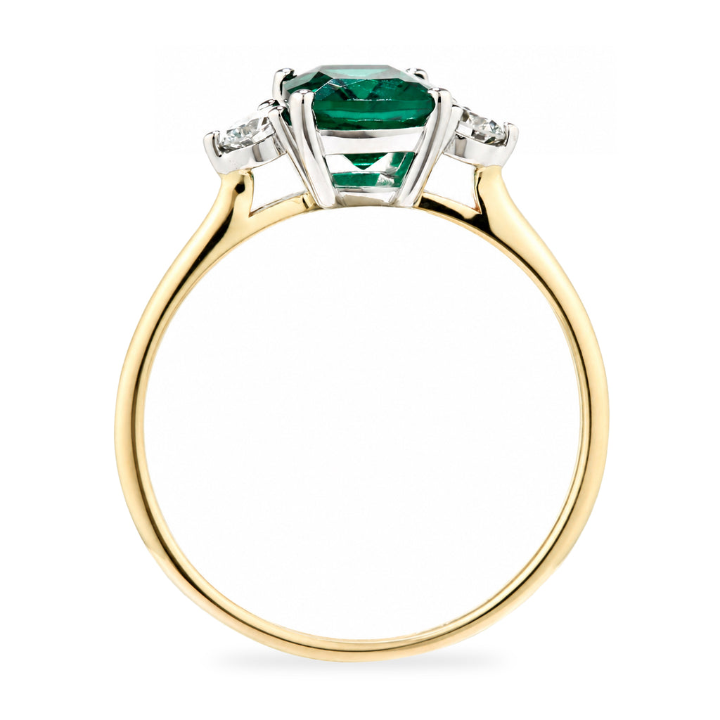 9ct Yellow Gold Lab Emerald and Diamond Trilogy Engagement Ring
