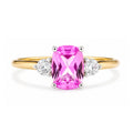 9ct Yellow Gold Lab Pink Sapphire and Diamond Trilogy Engagement Ring