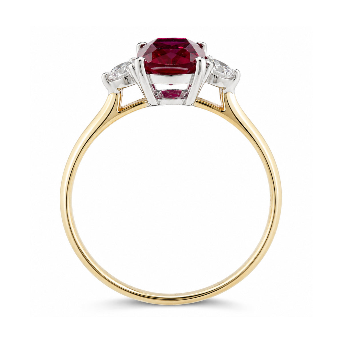 9ct Yellow Gold Lab Ruby and Diamond Trilogy Engagement Ring