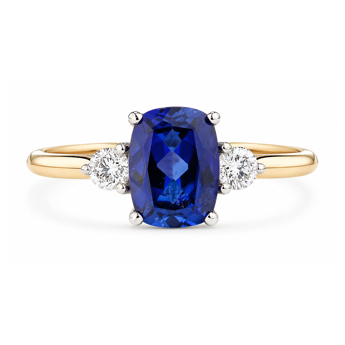 9ct Yellow Gold Lab Sapphire and Diamond Trilogy Engagement Ring