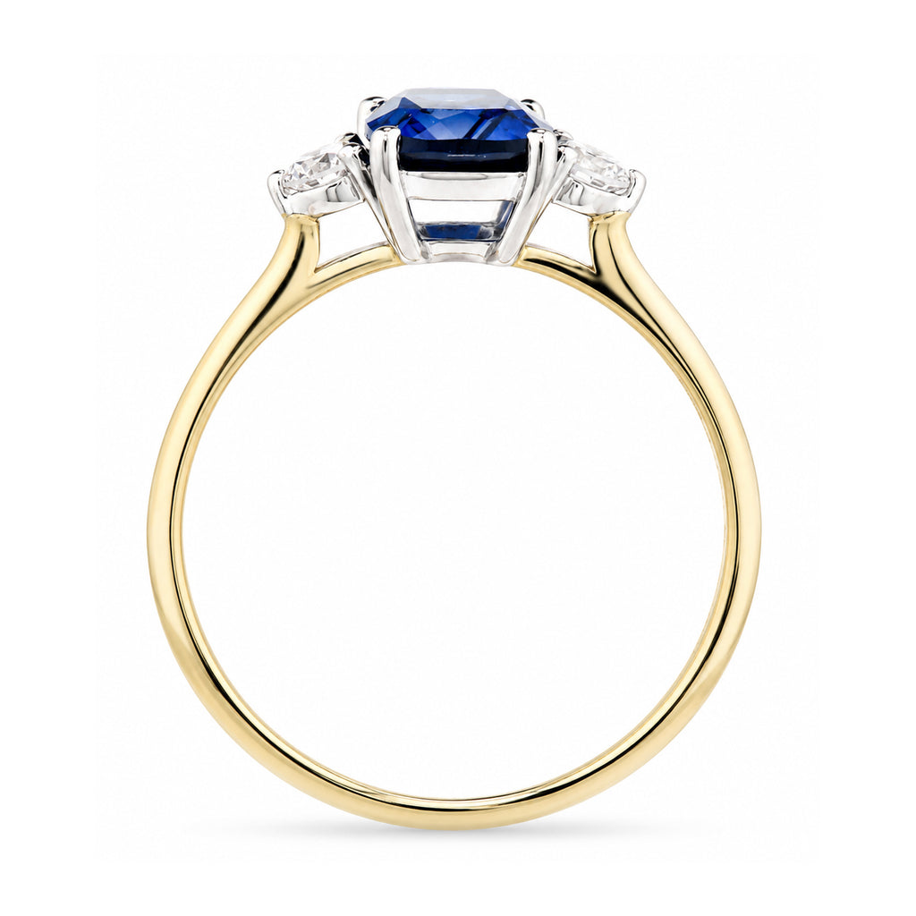 9ct Yellow Gold Lab Sapphire and Diamond Trilogy Engagement Ring