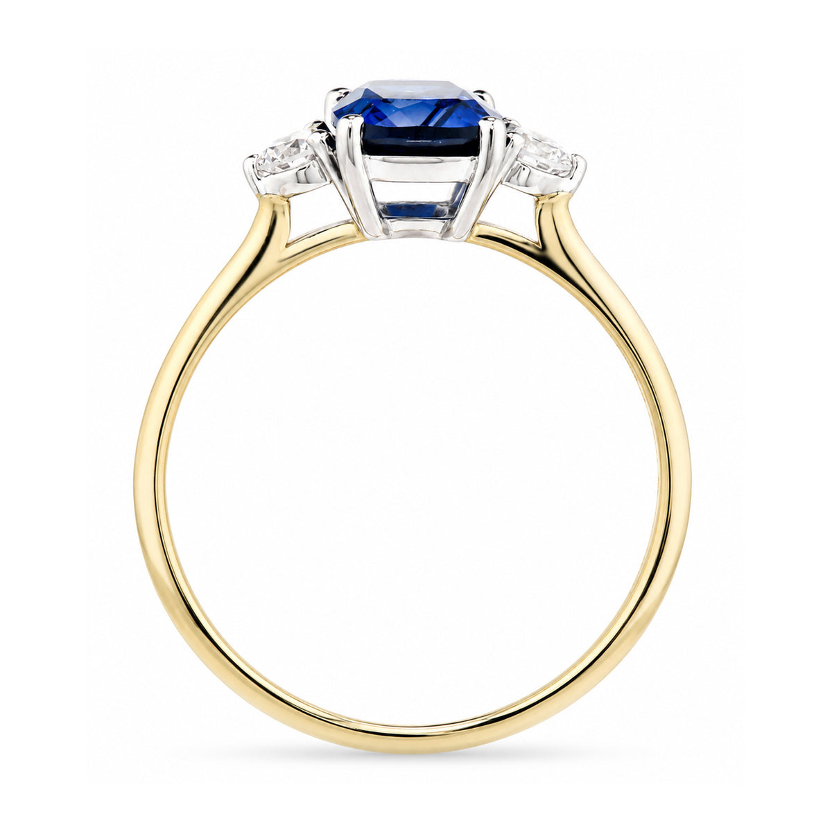 9ct Yellow Gold Lab Sapphire and Diamond Trilogy Engagement Ring