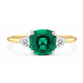 9ct Yellow Gold Lab Cushion Emerald and Diamond Trilogy Engagement Ring