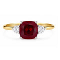 9ct Yellow Gold Lab Cushion Ruby and Diamond Trilogy Engagement Ring