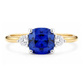 9ct Yellow Gold Lab Cushion Sapphire and Diamond Trilogy Engagement Ring